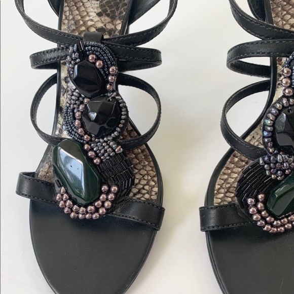 Gianni Bini Stone and Bead Strappy Heel Leather Sandals 8.5 - Picture 6 of 12